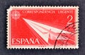 Cancelled postage stamp printed by Spain, that shows Paper airplane