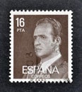 Cancelled postage stamp printed by Spain, that shows portrait of king Juan Carlos I