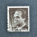 Cancelled postage stamp printed by Spain, that shows portrait of king Juan Carlos I