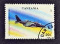 Cancelled postage stamp printed by Tanzania, that shows C-101 Aviojet