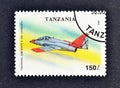 Cancelled postage stamp printed by Tanzania, that shows C-101 Aviojet
