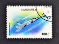 Cancelled postage stamp printed by Tanzania, that shows Mig-31