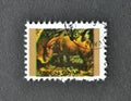 Cancelled postage stamp printed by Umm al-Qiwain, that shows Baird`s Tapir