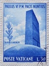 Cancelled postage stamp printed by Vatican City, that promotes Papal Visit to the United Nations