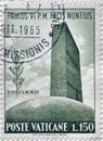 Cancelled postage stamp printed by Vatican City, that promotes Papal Visit to the United Nations