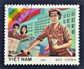 Cancelled postage stamp printed by Vietnam, that shows Letter carrier, World Communications Year