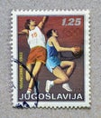 Cancelled postage stamp printed by Yugoslavia, that shows Basketball, Summer Olympics in Moscow Royalty Free Stock Photo