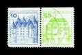 Cancelled postage stamps printed by Germany, that show Glucksburg Castle and Inzlingen Castle Royalty Free Stock Photo