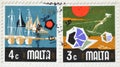 Cancelled postage stamps printed by Malta, that show Sport and Yacht Marina