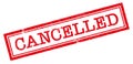 Cancelled red stamp on white background