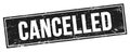 CANCELLED text on black grungy rectangle stamp