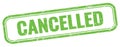 CANCELLED text on green grungy vintage stamp