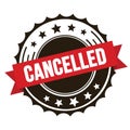 CANCELLED text on red brown ribbon stamp