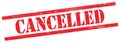 CANCELLED text on red grungy rectangle stamp Royalty Free Stock Photo