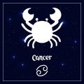 Cancer astrological sign of the zodiac horoscope on the night sky with sparkling stars. Illustration vector Royalty Free Stock Photo