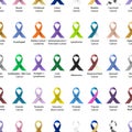 Cancer awareness various color and shiny ribbons for help in lines pattern eps10