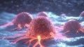 Cancer cell microscopy, illusstration of cancer cells being state. Royalty Free Stock Photo