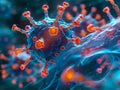 A cancer cell with orange and blue cells Royalty Free Stock Photo