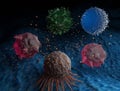 A cancer cell secreting exosomes that regulate various immune cells activity Royalty Free Stock Photo