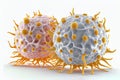 Cancer Cells destroyed by oncogenic virus, cell modifying virus, biological therapy agents. 3D rendering Medicine healthy.