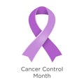 Cancer Control Month in April in Unated States of America. Lavender or violet color of the ribbon Cancer Awareness