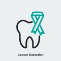 Cancer detection linear vector icon. Isolated outline picture of tooth and ribbon on light background
