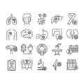 Cancer different organs line black icons set. Oncology. Medical diagnostic. Isolated vector elements. Outline pictograms