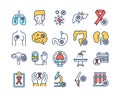 Cancer different organs line color icons set. Oncology. Medical diagnostic. vector elements. Outline pictograms