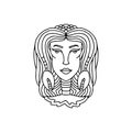 Cancer girl portrait. Zodiac sign for adult coloring book. Simple black and white vector illustration. Royalty Free Stock Photo