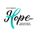 Cancer hope. Ovarian Cancer Awareness Label. Vector Tamplate with Teal Ribbon - Symbol of Cancer Fight