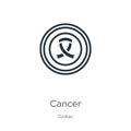 Cancer icon. Thin linear cancer outline icon isolated on white background from zodiac collection. Line vector sign, symbol for web Royalty Free Stock Photo