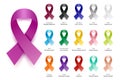 Cancer Ribbon. Vector Realistic 3d Awareness Ribbon Different Color Set Closeup Isolated. International Day of Cancer Royalty Free Stock Photo