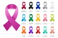 Cancer Ribbon. Vector Realistic 3d Awareness Ribbon Different Color Set Closeup Isolated. International Day of Cancer Royalty Free Stock Photo
