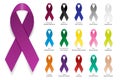 Cancer Ribbon. Vector realistic 3d awareness ribbon different color set closeup isolated on white background Royalty Free Stock Photo