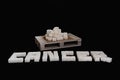 Cancer text written with white refined sugar cubes Royalty Free Stock Photo