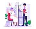 A cancer woman patient is undergoing chemotherapy treatment and supports accompanied by a male doctor. World cancer day concept Royalty Free Stock Photo