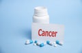 cancer word background on medical bottle, medical concept