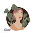 Cancer zodiac as fashionable woman. Female astrological horoscope sign illustration