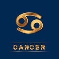 Cancer zodiac golden vector sign with gold letters on the dark blu background. Vector horoscope symbol for design. Isolated golden Royalty Free Stock Photo