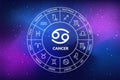 Cancer zodiac sign. Abstract night sky background. Cancer icon on blue space background Royalty Free Stock Photo