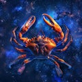 Cancer Zodiac Sign, Crab Horoscope Symbol, Magic Astrology Lobster, Crayfish in Fantastic Night Sky