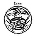 Cancer zodiac sign design form illustration doodle drawing tattoo and freehand typography style