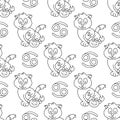 Cancer zodiac sign in the form of cute cat seamless pattern. Line art on white background. Vector illustration Royalty Free Stock Photo