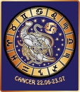 Cancer zodiac sign.Horoscope circle.Retro Illustra Royalty Free Stock Photo