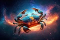 Cancer Zodiac Sign, Horoscope Symbol, Magic Astrology Crab in Fantastic Night Sky, Generative AI Illustration