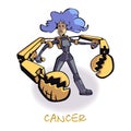 Cancer zodiac sign woman flat cartoon vector illustration Royalty Free Stock Photo