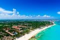 Cancun aerial view of the beautiful white sand beaches and blue turquoise water of the Caribbean ocean Royalty Free Stock Photo