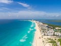Cancun beach aerial panoramic drone shot