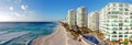 Cancun beach and hotel zone aerial view, Quintana Roo, Mexico