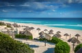 Cancun beach in mexico with umbrellas